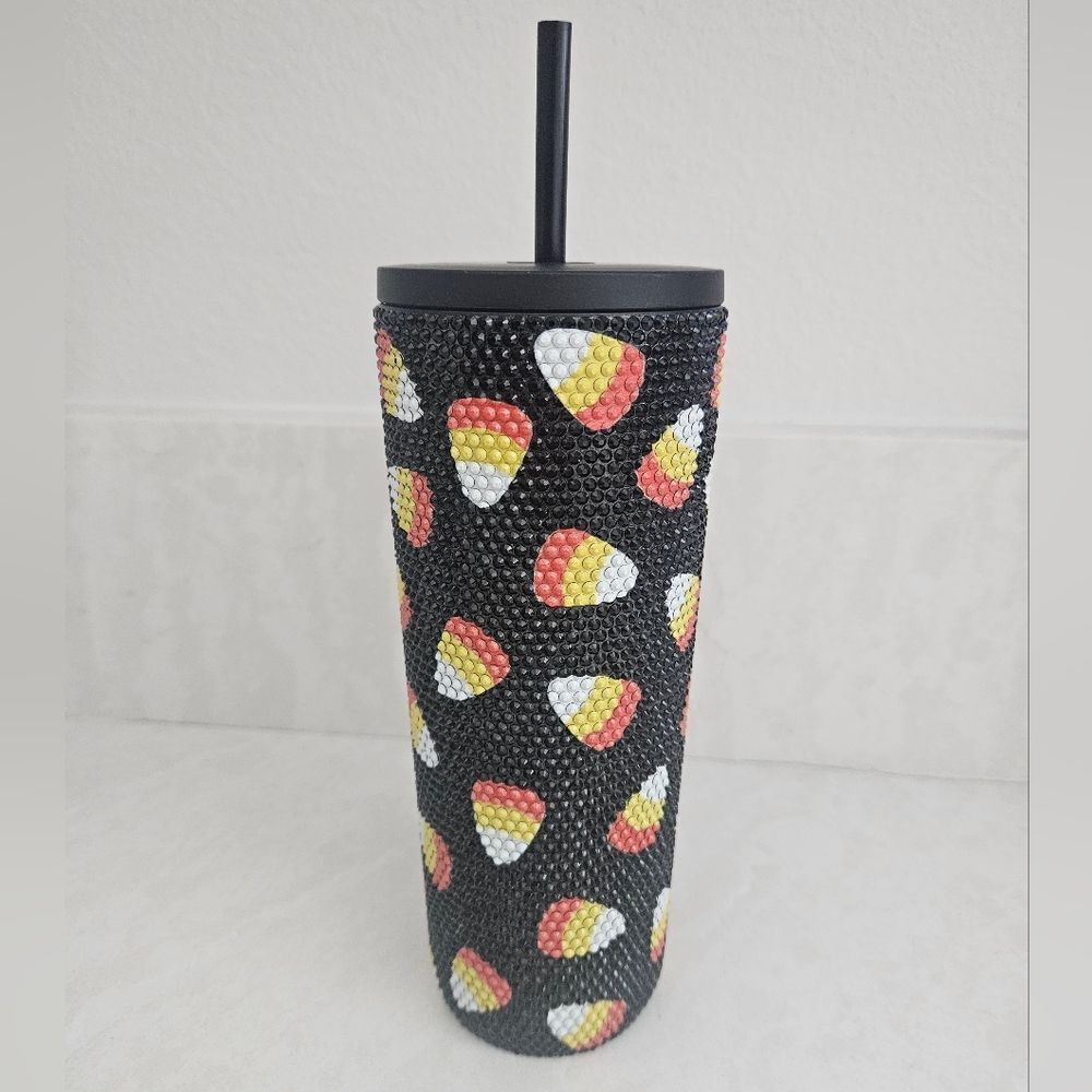 Kirklands Black Bling Tumbler with Candy Corn Design